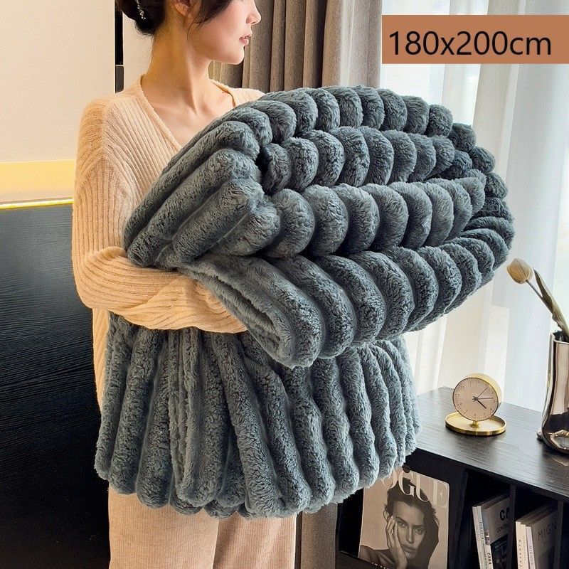 Plush Rabbit Fleece Single Wide Blanket Thick Flannel Sofa Nap Throw Dark Grey 180×200cm Popular Christmas Holiday Gift